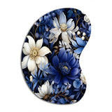 Deep Indigo Moonlit Flowers - Asymmetric Metal Wall Art