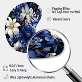 Deep Indigo Moonlit Flowers - Asymmetric Metal Wall Art