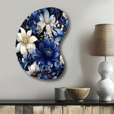 Deep Indigo Moonlit Flowers - Asymmetric Metal Wall Art