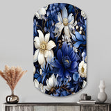 Deep Indigo Moonlit Flowers - Asymmetric Metal Wall Art