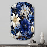 Deep Indigo Moonlit Flowers - Asymmetric Metal Wall Art