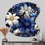 Deep Indigo Moonlit Flowers - Asymmetric Metal Wall Art