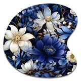 Deep Indigo Moonlit Flowers - Asymmetric Metal Wall Art