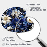 Deep Indigo Moonlit Flowers - Asymmetric Metal Wall Art