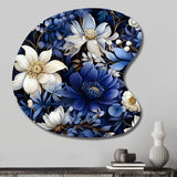 Deep Indigo Moonlit Flowers - Asymmetric Metal Wall Art