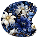 Deep Indigo Moonlit Flowers - Asymmetric Metal Wall Art