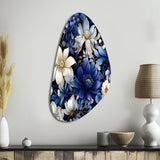 Deep Indigo Moonlit Flowers - Asymmetric Metal Wall Art