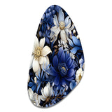 Deep Indigo Moonlit Flowers - Asymmetric Metal Wall Art