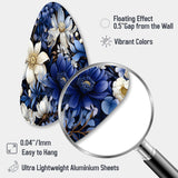 Deep Indigo Moonlit Flowers - Asymmetric Metal Wall Art