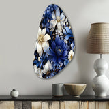 Deep Indigo Moonlit Flowers - Asymmetric Metal Wall Art