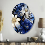 Deep Indigo Moonlit Flowers - Asymmetric Metal Wall Art