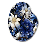 Deep Indigo Moonlit Flowers - Asymmetric Metal Wall Art