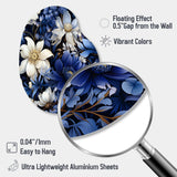 Deep Indigo Moonlit Flowers - Asymmetric Metal Wall Art