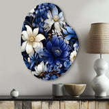 Deep Indigo Moonlit Flowers - Asymmetric Metal Wall Art