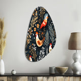 Country Charm Red  Rooster Pattern - Asymmetric Metal Wall Art