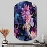 Astral Blue Purple Damask Radiance - Asymmetric Metal Wall Art