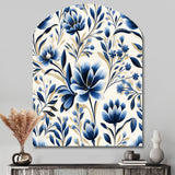 Blue And White Damask Flower - Asymmetric Metal Wall Art