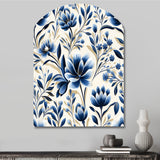 Blue And White Damask Flower - Asymmetric Metal Wall Art