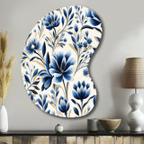 Blue And White Damask Flower - Asymmetric Metal Wall Art