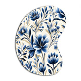 Blue And White Damask Flower - Asymmetric Metal Wall Art