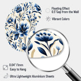 Blue And White Damask Flower - Asymmetric Metal Wall Art