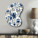 Blue And White Damask Flower - Asymmetric Metal Wall Art