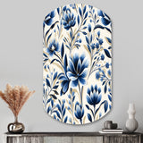 Blue And White Damask Flower - Asymmetric Metal Wall Art