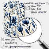 Blue And White Damask Flower - Asymmetric Metal Wall Art