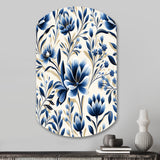 Blue And White Damask Flower - Asymmetric Metal Wall Art