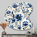 Blue And White Damask Flower - Asymmetric Metal Wall Art