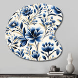 Blue And White Damask Flower - Asymmetric Metal Wall Art