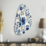 Blue And White Damask Flower - Asymmetric Metal Wall Art