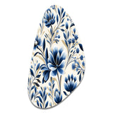 Blue And White Damask Flower - Asymmetric Metal Wall Art