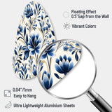 Blue And White Damask Flower - Asymmetric Metal Wall Art