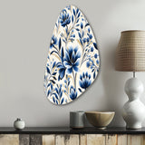 Blue And White Damask Flower - Asymmetric Metal Wall Art