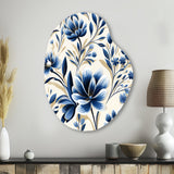 Blue And White Damask Flower - Asymmetric Metal Wall Art