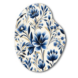 Blue And White Damask Flower - Asymmetric Metal Wall Art