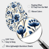 Blue And White Damask Flower - Asymmetric Metal Wall Art