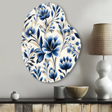 Blue And White Damask Flower - Asymmetric Metal Wall Art