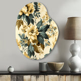 Vintage Farmhouse Peonies Damask - Asymmetric Metal Wall Art