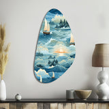 Coastal Tranquility Seaside Landscape - Asymmetric Metal Wall Art