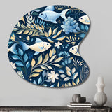 Coastal Tranquility Seaside Fish Pattern - Asymmetric Metal Wall Art