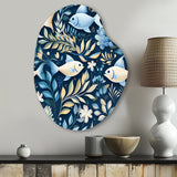 Coastal Tranquility Seaside Fish Pattern - Asymmetric Metal Wall Art