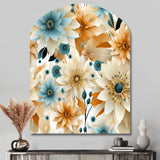 Blue And Beige Geometric Floral Fusion Elegance - Asymmetric Metal Wall Art