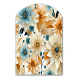 Blue And Beige Geometric Floral Fusion Elegance - Asymmetric Metal Wall Art