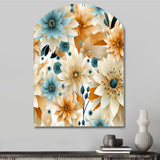 Blue And Beige Geometric Floral Fusion Elegance - Asymmetric Metal Wall Art