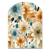 Blue And Beige Geometric Floral Fusion Elegance - Asymmetric Metal Wall Art