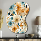 Blue And Beige Geometric Floral Fusion Elegance - Asymmetric Metal Wall Art