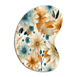 Blue And Beige Geometric Floral Fusion Elegance - Asymmetric Metal Wall Art