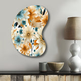 Blue And Beige Geometric Floral Fusion Elegance - Asymmetric Metal Wall Art